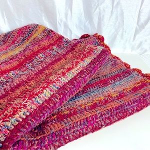 Handmade Knit Crochet Pretty Pink Afghan Throw Lap Blanket